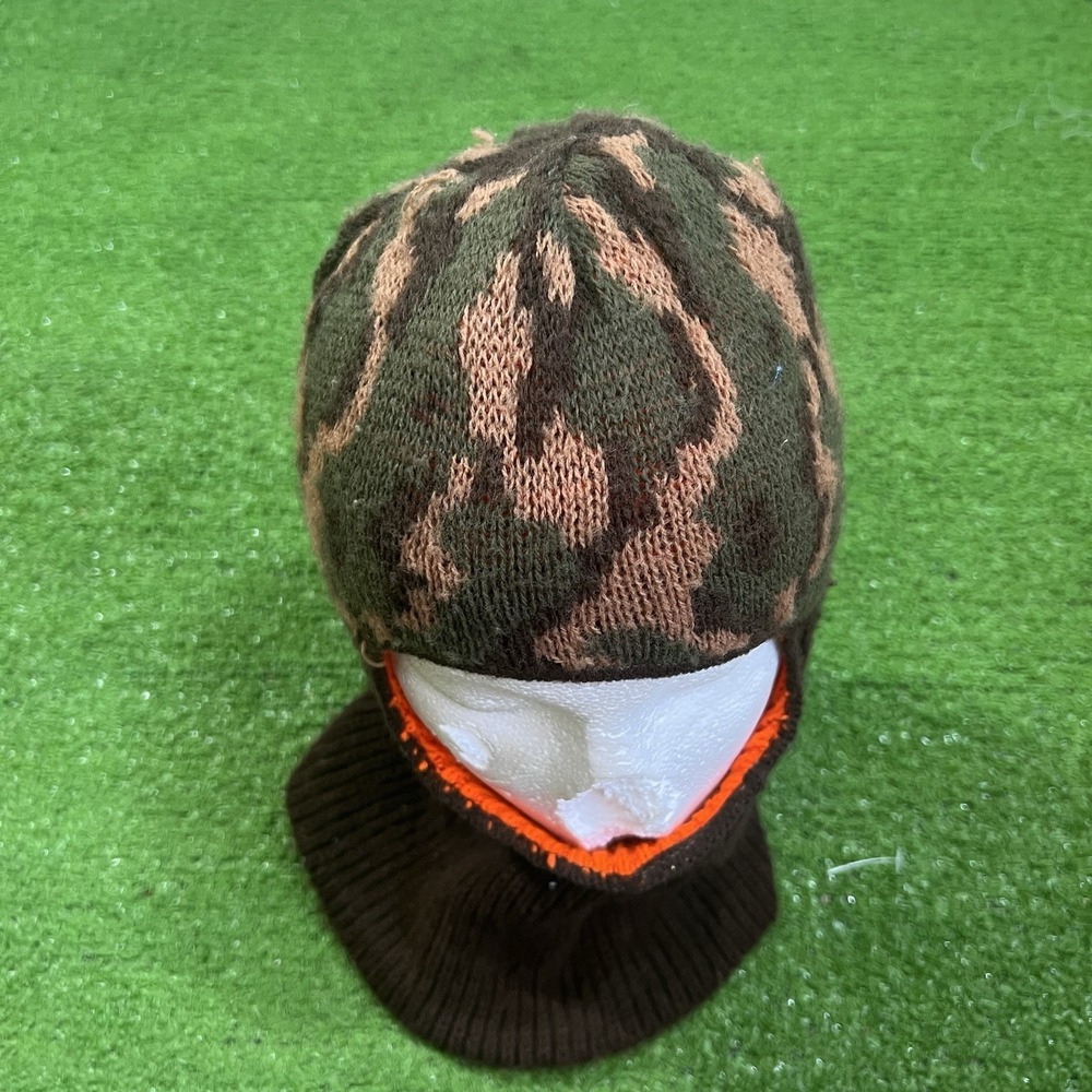 Vtg Tree Bark Camo Balaclava Hunting Homemade Knit 60s Reversible Face Mask